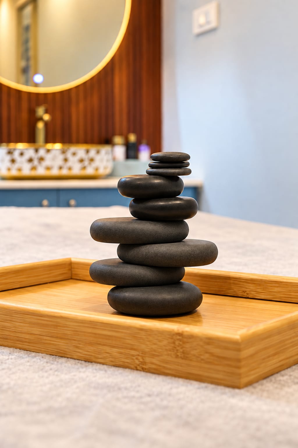 Neatly folded spa towels
